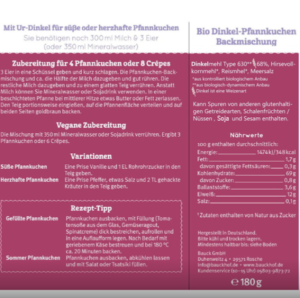 Demeter Bio Dinkel Pfannkuchen Backmischung - vom Bauckhof - Produktbeschreibung